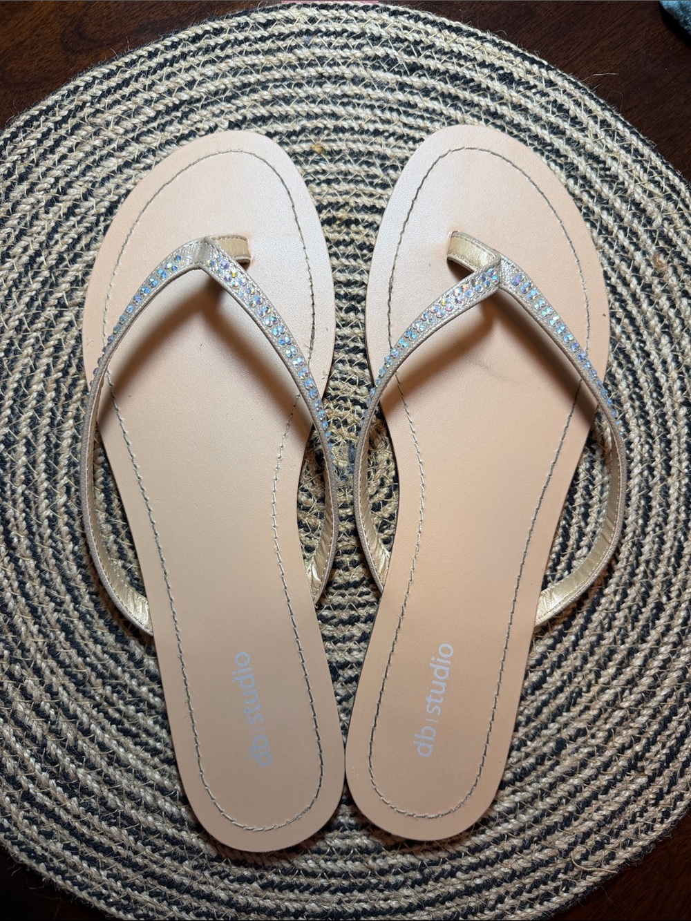David's Bridal Gold Rhinestone Strap Flip Flop Sandals